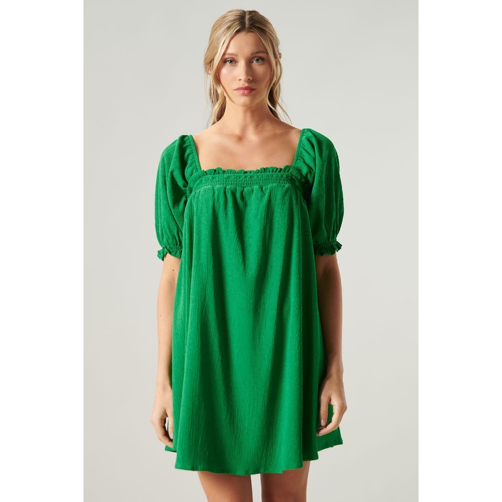 SUGARLIPS Miss Sunshine Kelly Green Convertible Sleeve Babydoll Dress - Picture 3 of 6